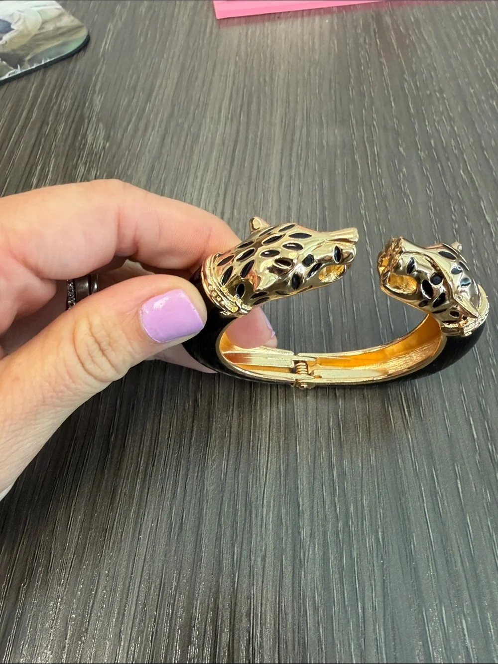 Talia Leopard Head Hinged Cuff Bracelet